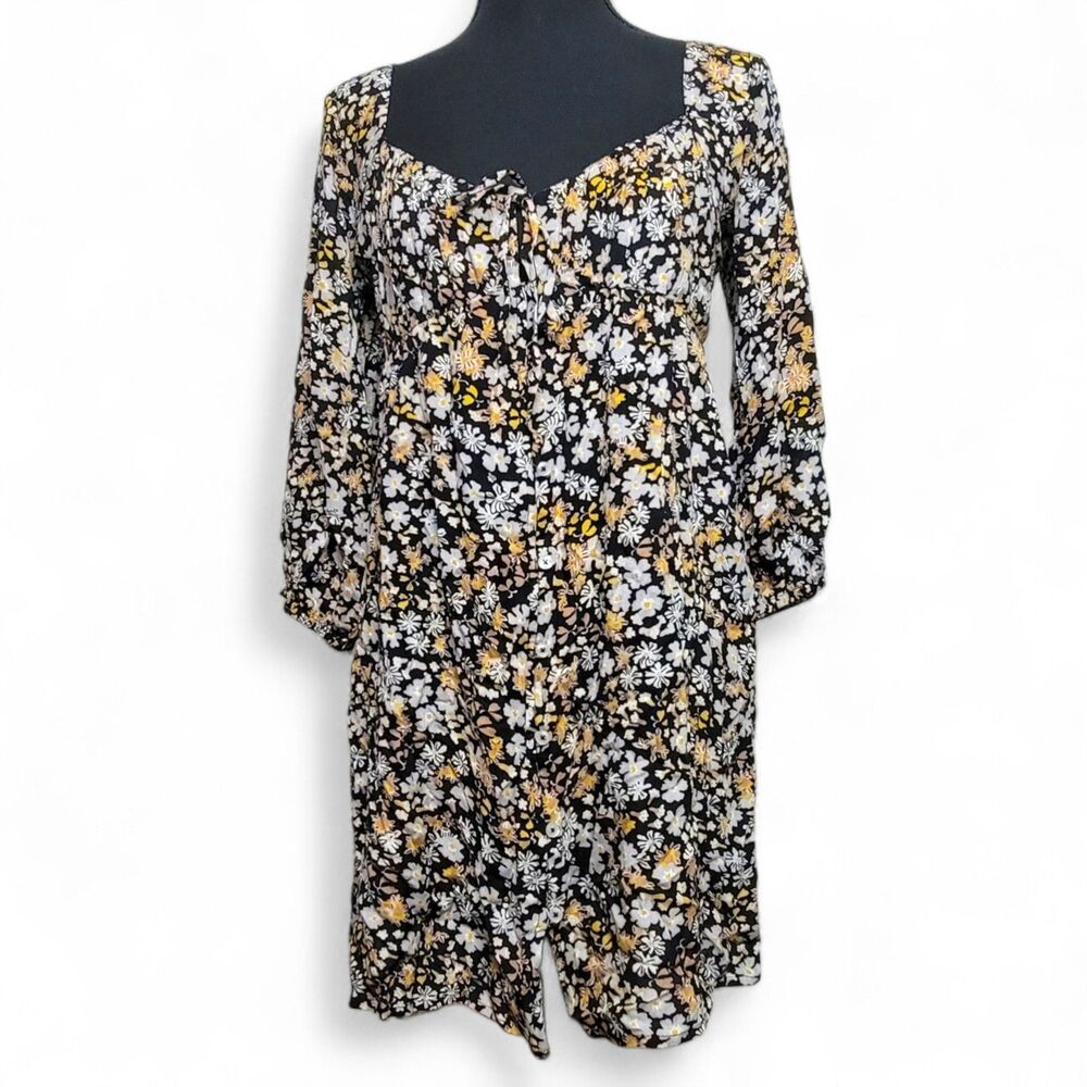 Volcom J'Taime Mini Dress Women's Small (4/6) Floral Button Down Fairy Romantic
